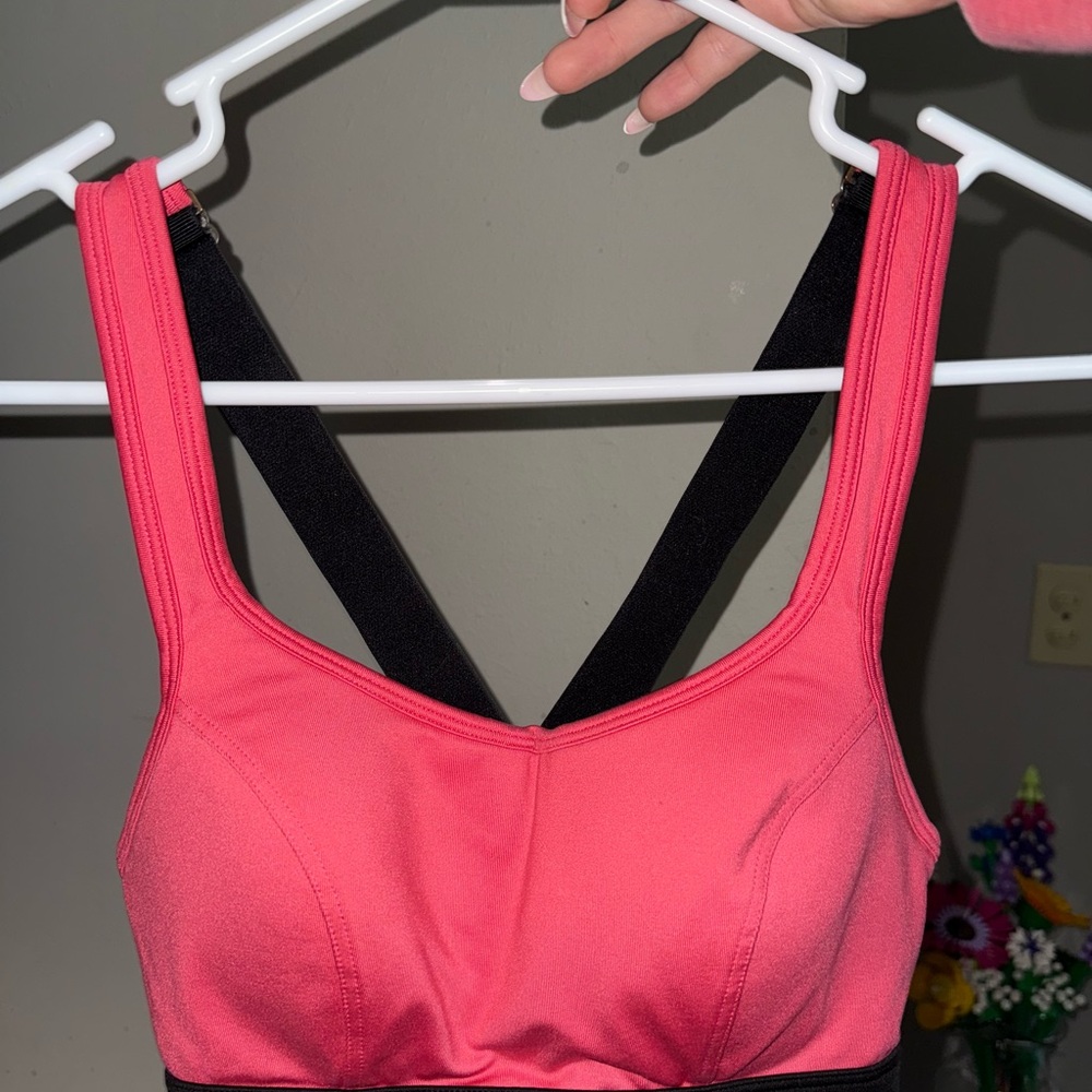 Women's Pink and Black Sports Bra